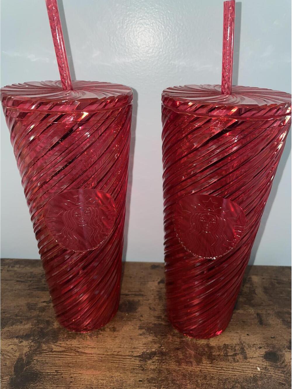 (2) Starbucks Venti Cup Tumblers Holiday Red Swirl 2025 NWT 24 oz